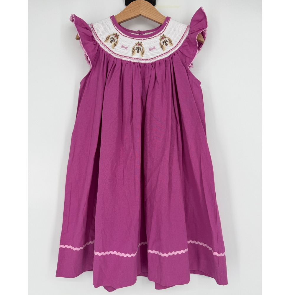 Lil Cactus Purple Smocked Bishop Puppy Dog Dress Size 4T 100% Cotton